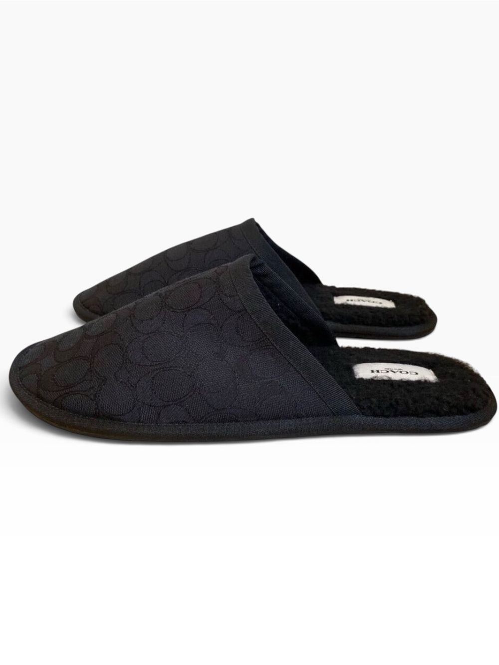 Coach Black monogram Fabric Slipper Unisex Soft Fleece Lining Cozy Comfort size9